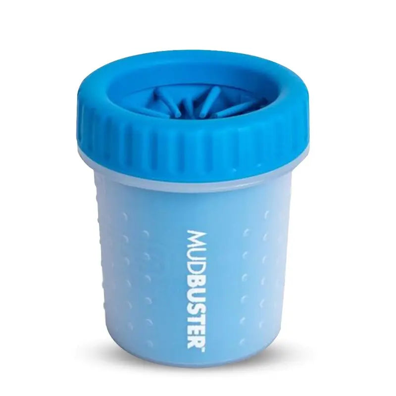 Blue container with a textured lid on a white background
