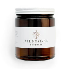 Empty Refillable 9 Oz Amber Glass Jar for Moringa and Turmeric Capsules In a Refill Pouch