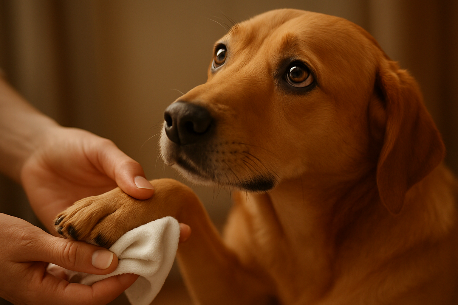 Big photo of a dog getting its paw cleaned (cute & emotional)